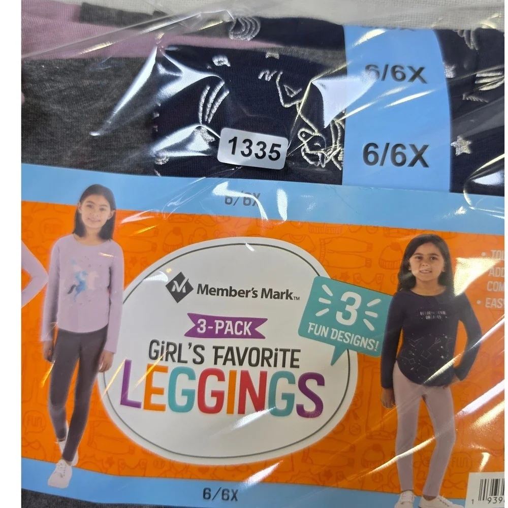 Member's Mark Girls Favorite Leggings 3-Pack Size 6/6X Navy Grey Pink Multi